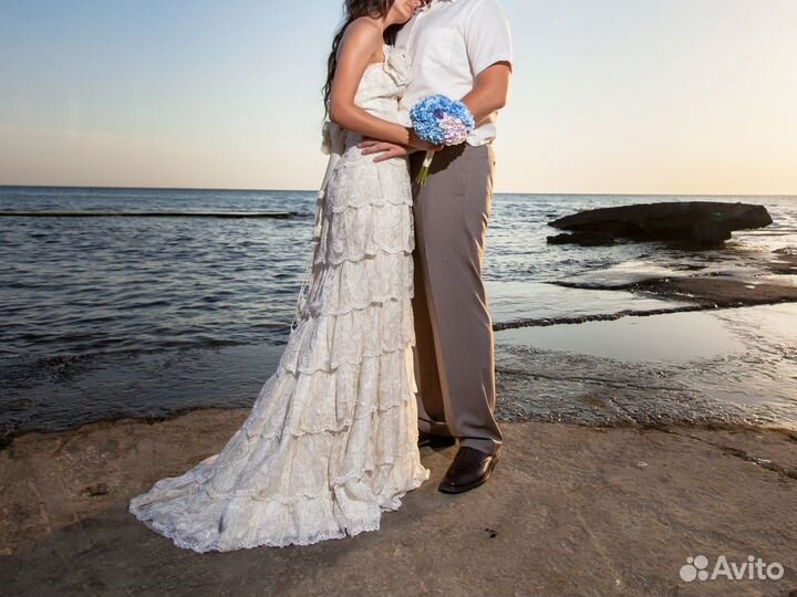 Свадебное платье со шлейфом русалочка цвет ivory