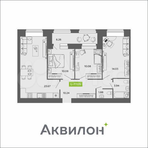 3-к. квартира, 77,1 м², 2/11 эт.
