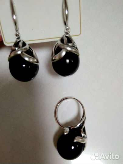 Набор серьги и кольцо с агатом