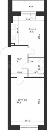 1-к. квартира, 52,2 м², 4/5 эт.