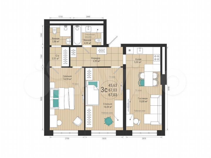 3-к. квартира, 67 м², 18/27 эт.