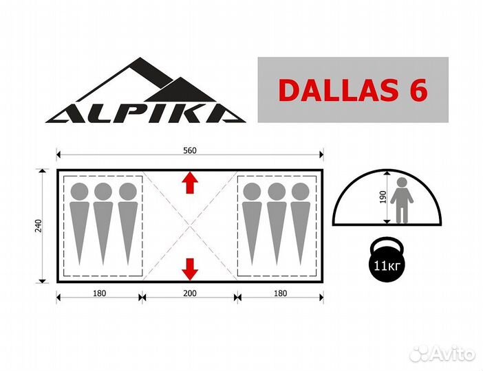 Палатка 6 местная с двумя комнатами Alpika новая