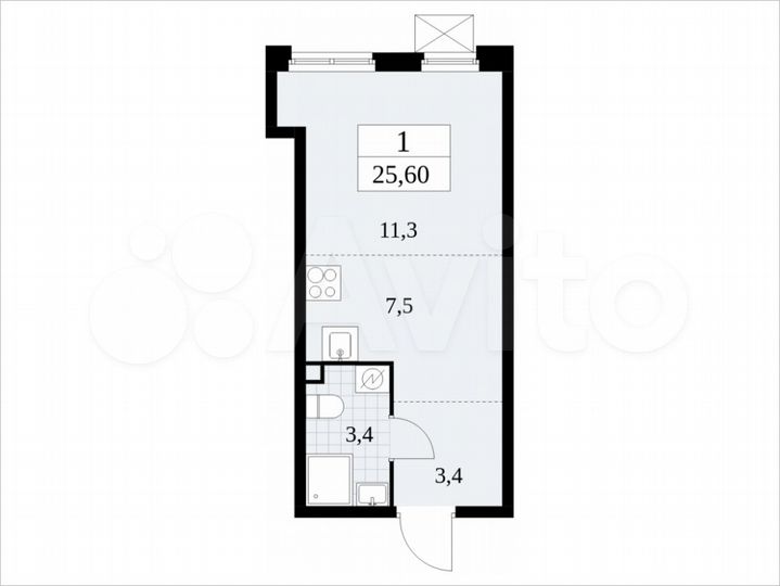 Квартира-студия, 25,6 м², 2/17 эт.