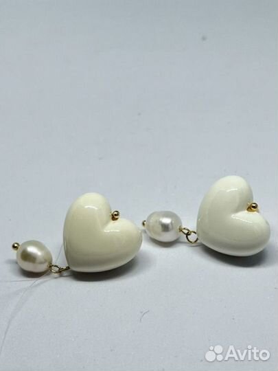 Серьги сердца с жемчугом