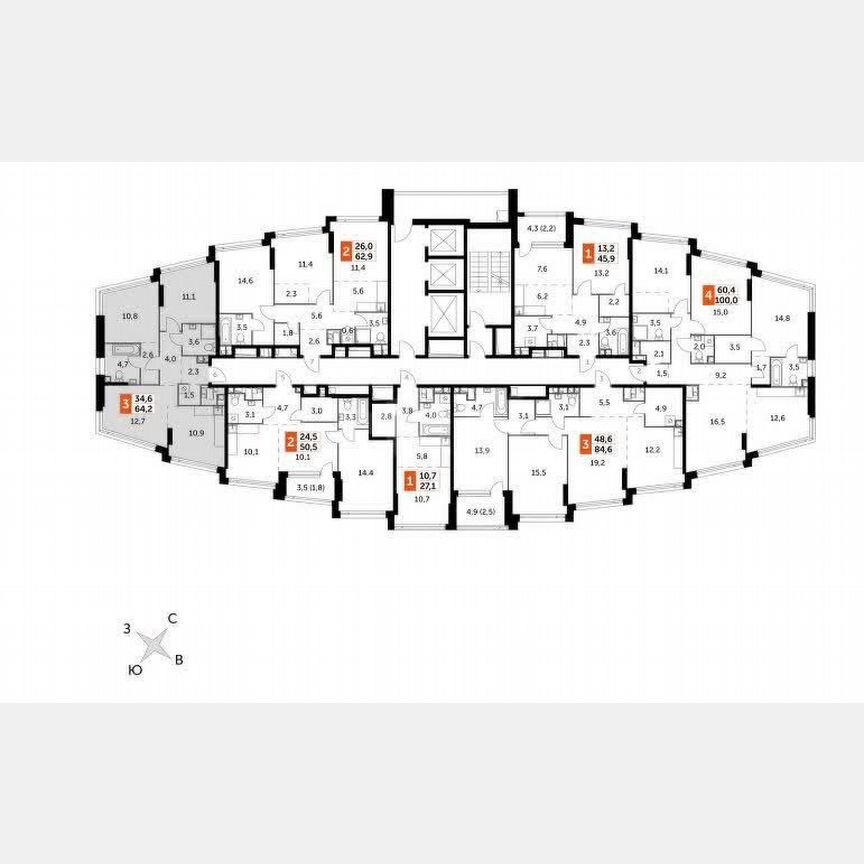 2-к. квартира, 64 м², 21/29 эт.