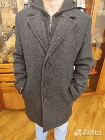 Пальто мужское демисезонное с капюшоном 46-48