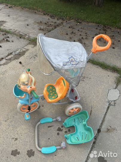 Детский трехколесный велосипед с ручкой