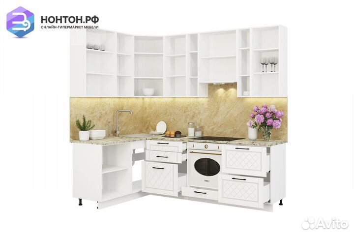 Кухня угловая Барселона 1.6 на 2.4 м белое дерево