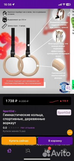 Кольца гимнастические workout