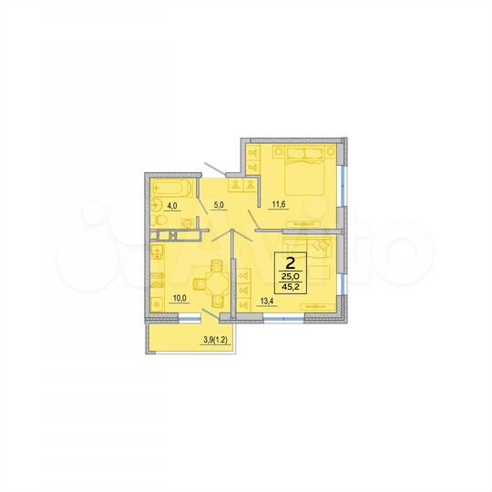 2-к. квартира, 45,3 м², 10/24 эт.