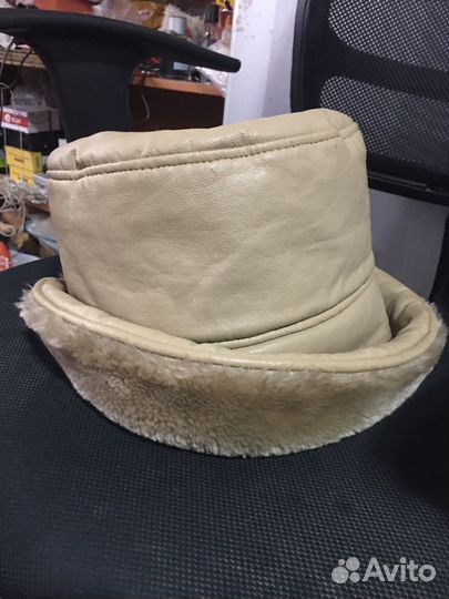 Шляпа панама женская с мехом, кожа, зимняя
