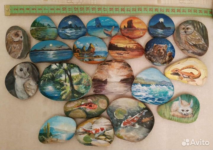 Натуральные камни, акрил - роспись сувенирные