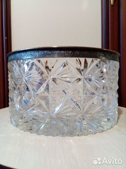 Огромная ваза, хрусталь + мельхиор