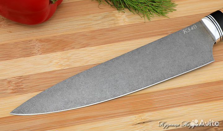 Кухонный нож Шеф № 9 К340 береста черный граб