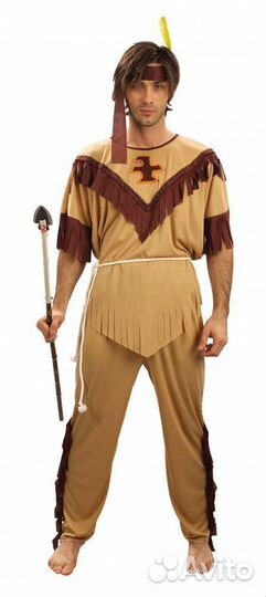 Костюм индейца коричневый AC594 (Рубашка,брюки,поя