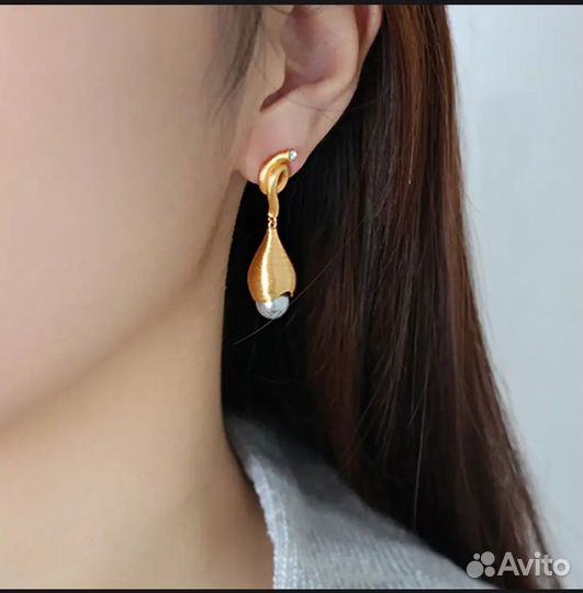 Серьги матовое золото