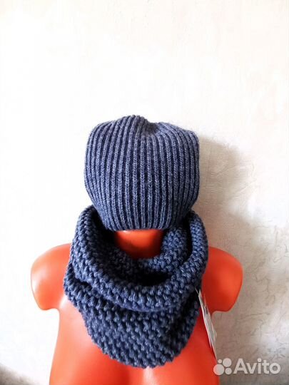 Шапка бини и шарф-снуд. Комплект новый. Шерсть