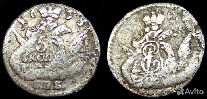 5 копеек 1758 г. Облачник, серебро