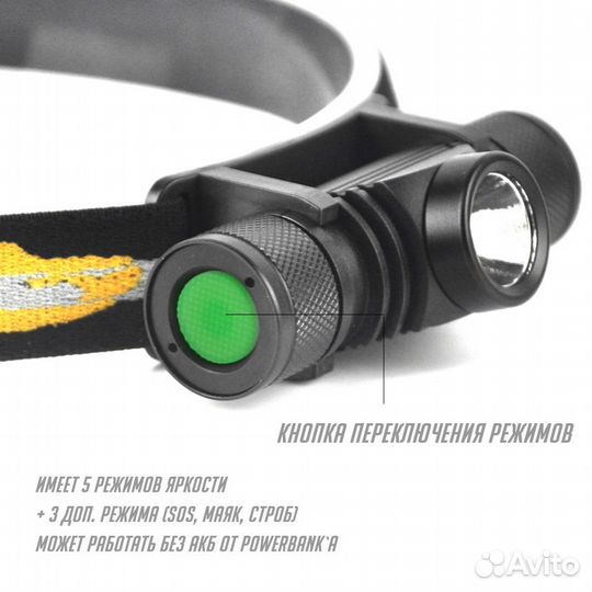 Налобный фонарь Boruit D10 XM-L2 + акб 3400mAh