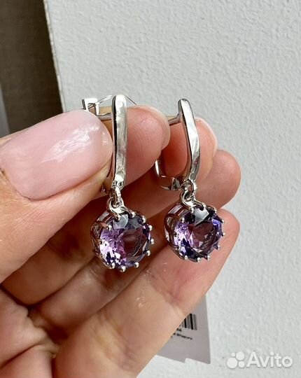 Серебряные серьги с натуральными аметистами