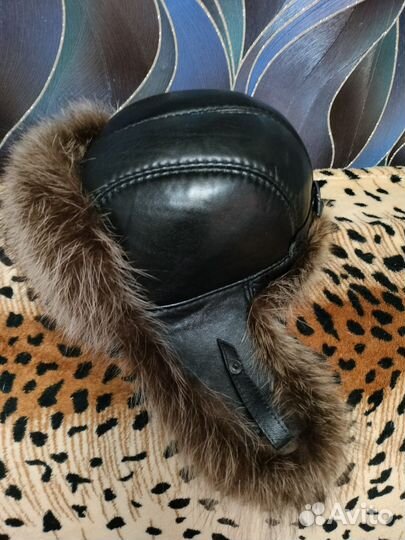 Шапка енот,кожа мужская