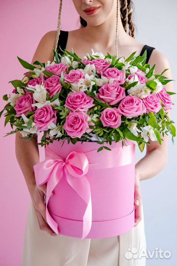 Большая Коробка розы и альстромерии