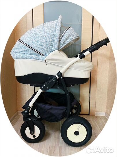 Коляска 2 в 1, экокожа+ ткань