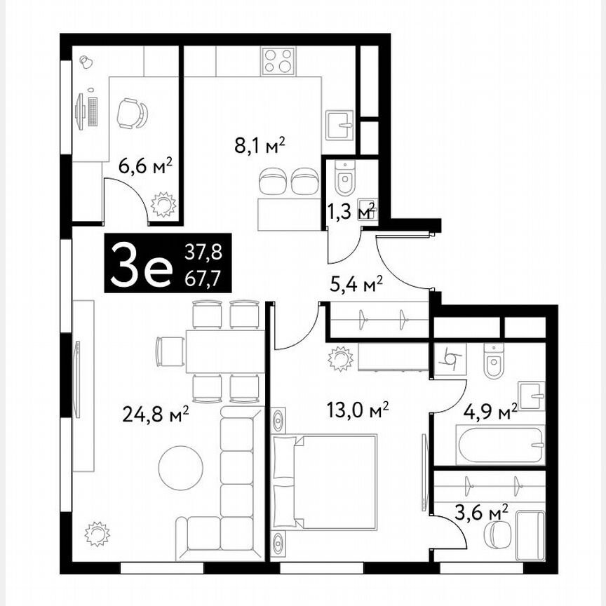 3-к. квартира, 67,7 м², 2/22 эт.