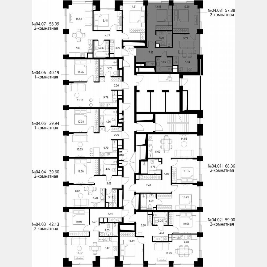 2-к. квартира, 57,4 м², 4/27 эт.