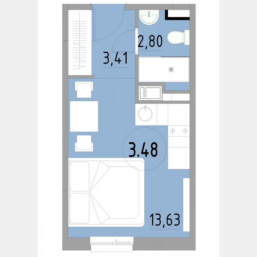 1-к. апартаменты, 19,8 м², 3/13 эт.