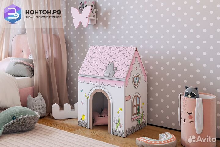 Стол-трансформер Домик белое дерево / розовый