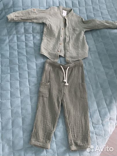 Костюм комплект рубашка штаны из муслина 86-92