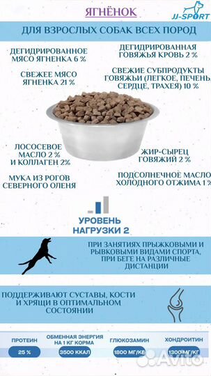 Корм JJ-sport для собак Джамп с ягнёнком 2,5кг