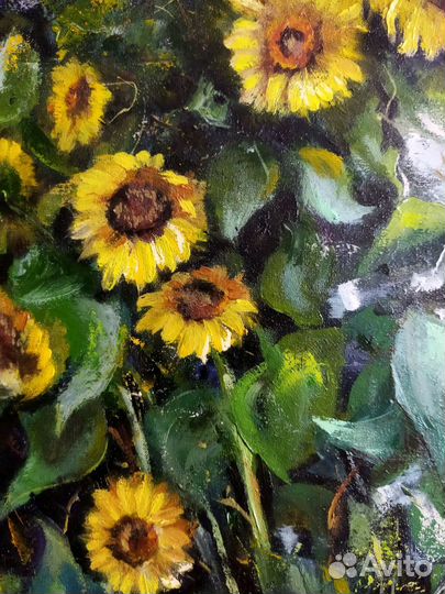 Картина с подсолнухами летний пейзаж маслом 40х60