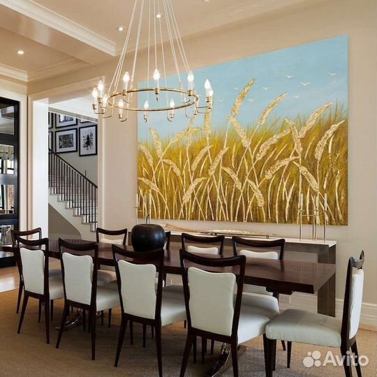 Большая картина маслом Золотая пшеница Текстурная