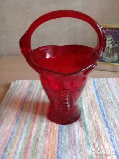 Ваза -конфетница красное стекло СССР