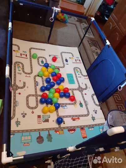 Большой детский манеж б/у синий