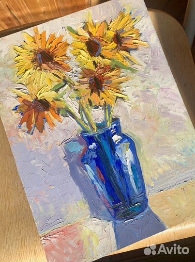 Букет подсолнухов, масло. Этюд