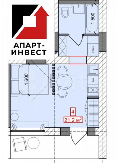 Квартира-студия, 35,5 м², 1/3 эт.