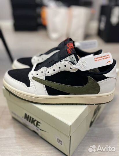 Кроссовки nike air jordan 1 low travis scott olive