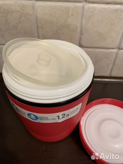 Ланч бокс термос с ложкой и 2 мя емкостями