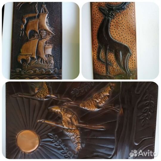 Картины - олень и птицы - Чеканка СССР