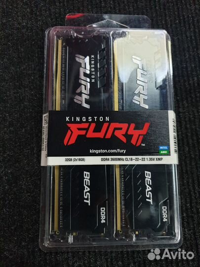 DDR4 Kingston fury Beast Black 2x16Gb 3600MHz CL18