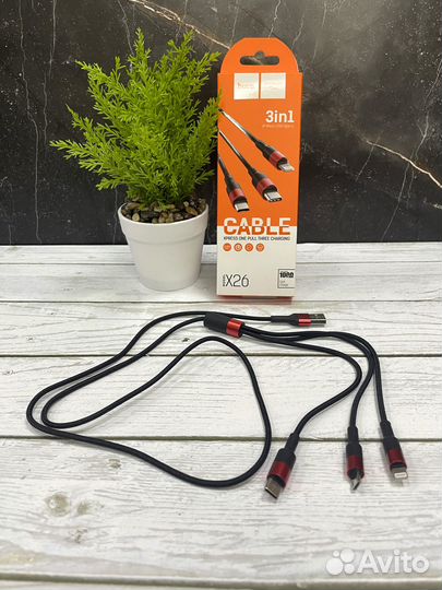Кабель hoco 3в1 USB - Type-C+Lightning+microusb
