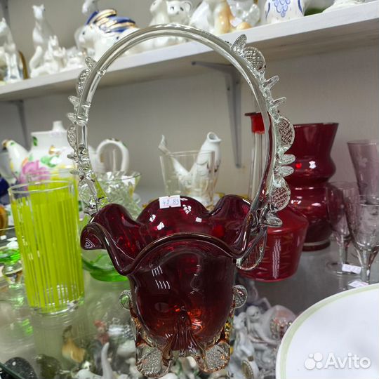 Конфетница красное стекло