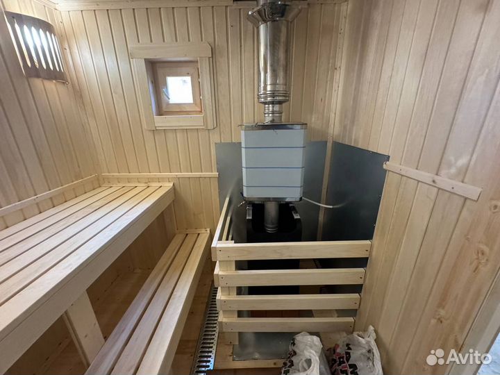 Готовая баня не бочка от производителя с печкой