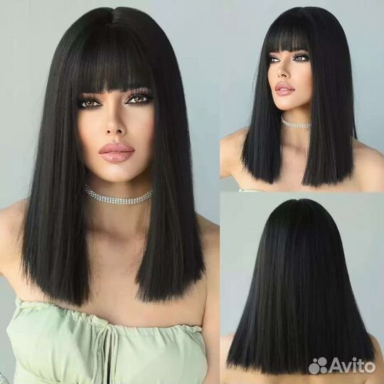 Парик черный до плеч. Новый