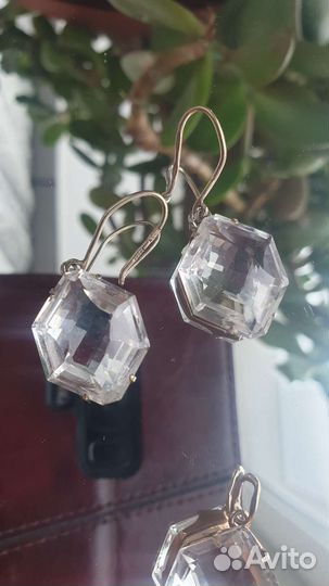 Серебряные серьги с горным хрусталем,подвес СССР