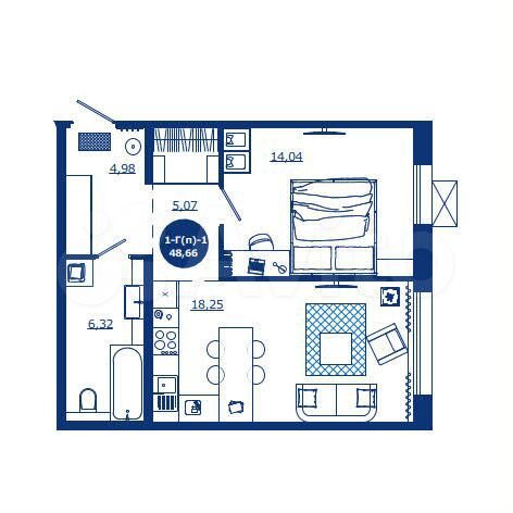 1-к. квартира, 48,7 м², 2/17 эт.