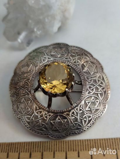 Винтаж Брошь серебро Природный Цитрин СССР